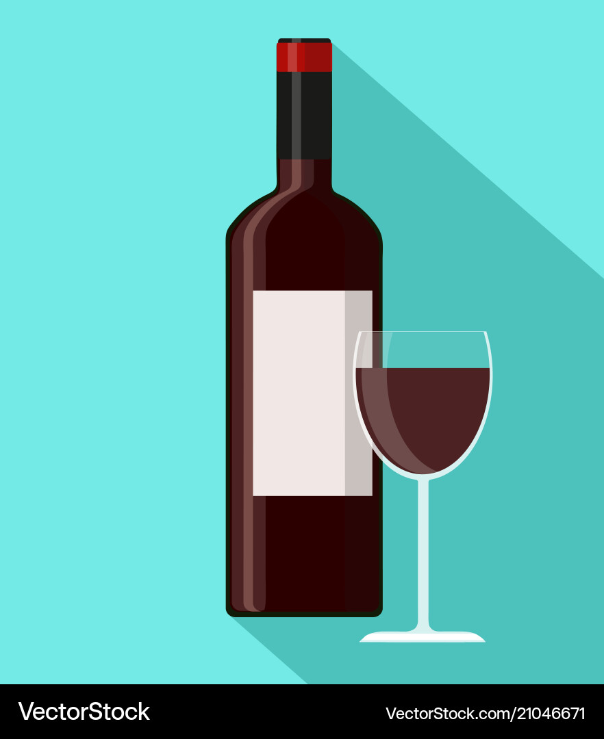 Red wine bottle and glass on blue background Vector Image