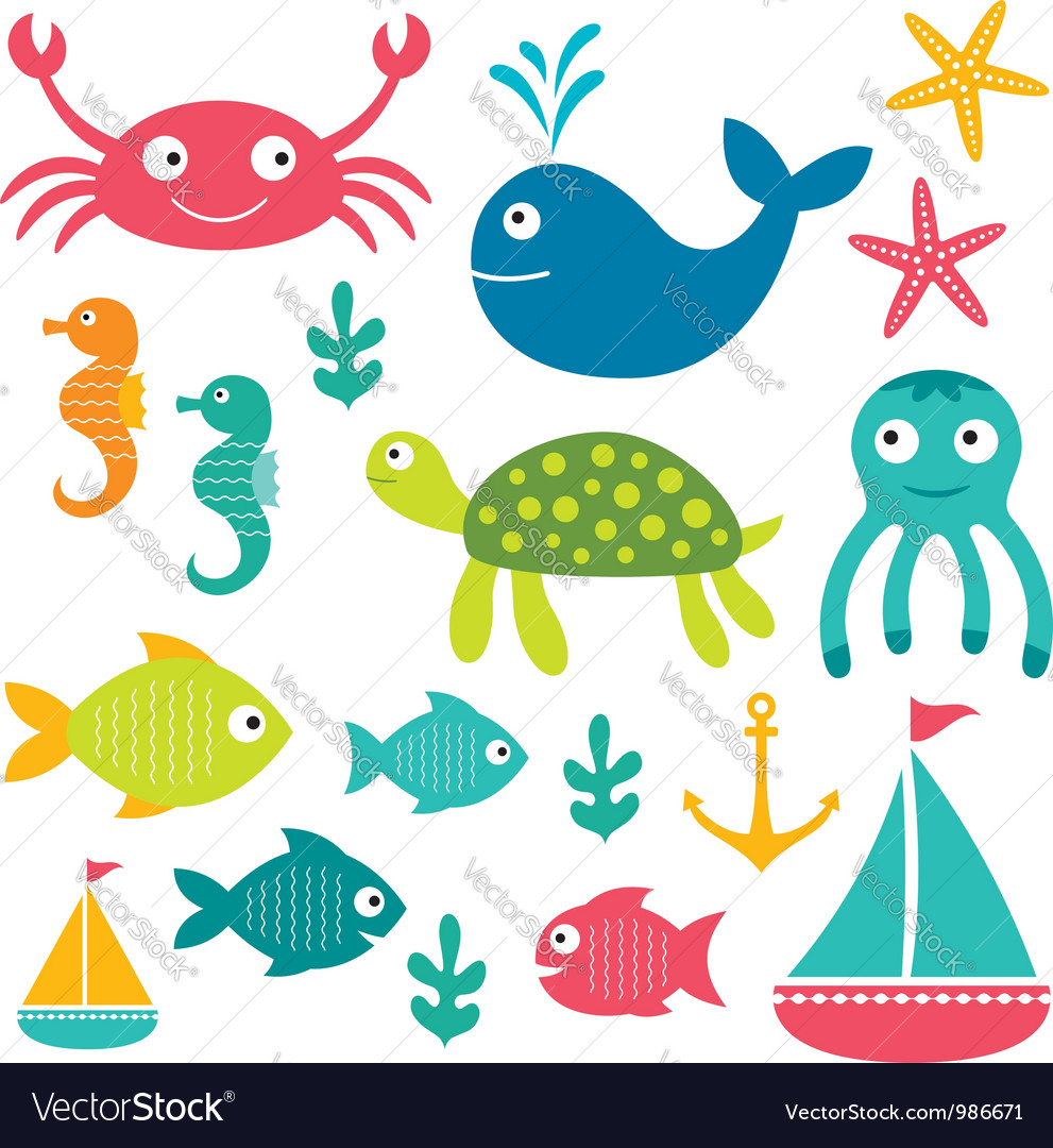 Sea animals Royalty Free Vector Image - VectorStock