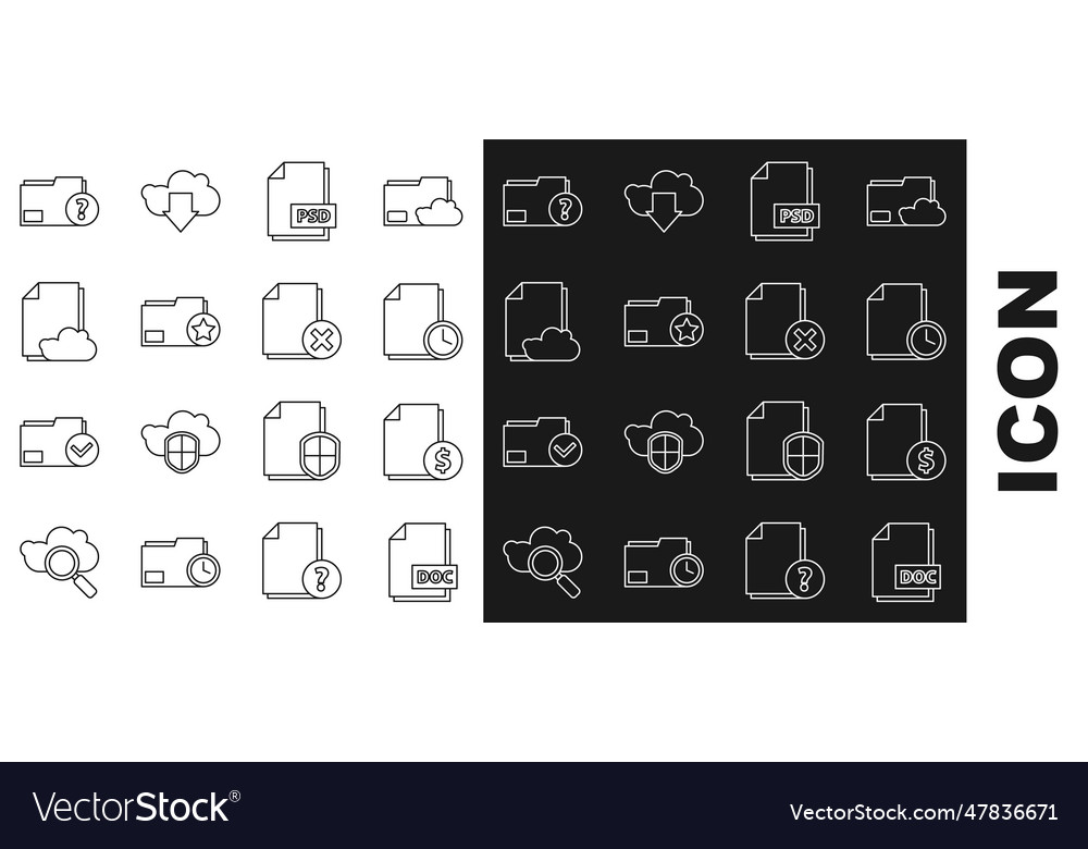 Set line doc file document finance vector image Set line doc file document finance