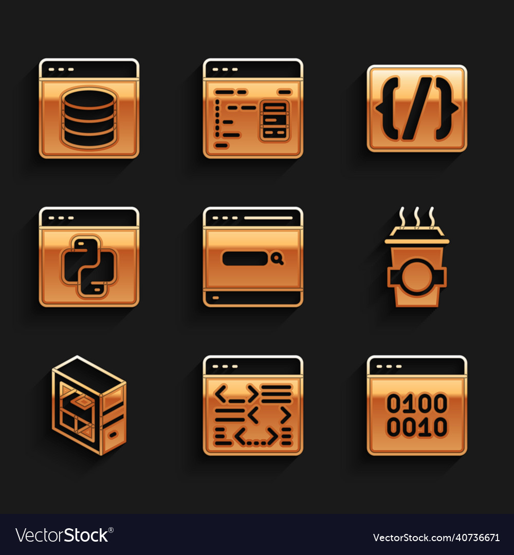 Set search engine software binary code coffee vector image Set search engine software binary code coffee