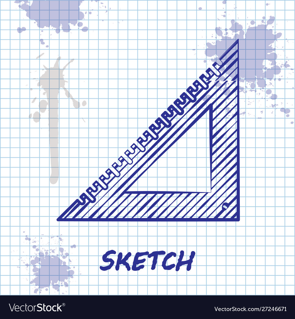 Sketch line triangular ruler icon isolated