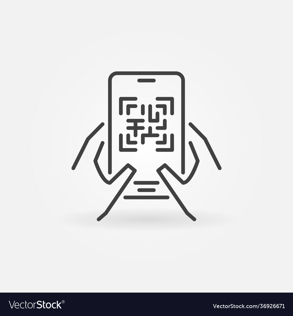 Smartphone with qr code in hands outline vector image Smartphone with qr code in hands outline