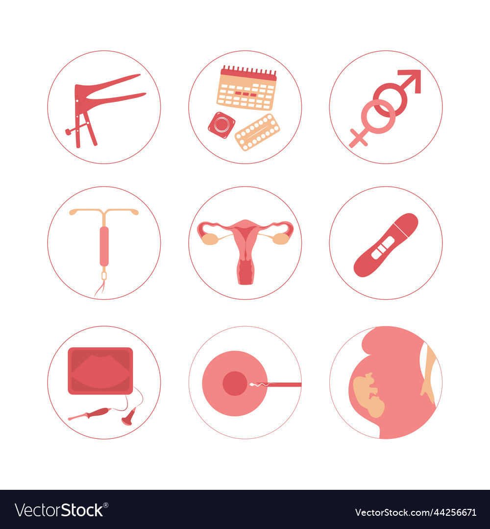 Woman fertility icon set obstetrics signs