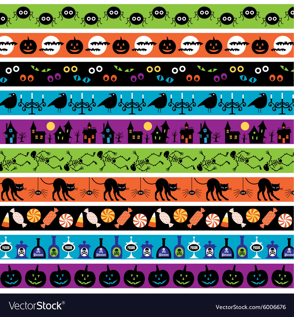 Bright halloween border patterns Royalty Free Vector Image