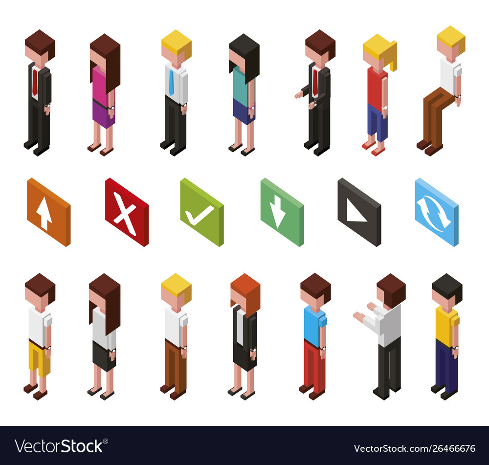 Bundle data center and users avatars isometric