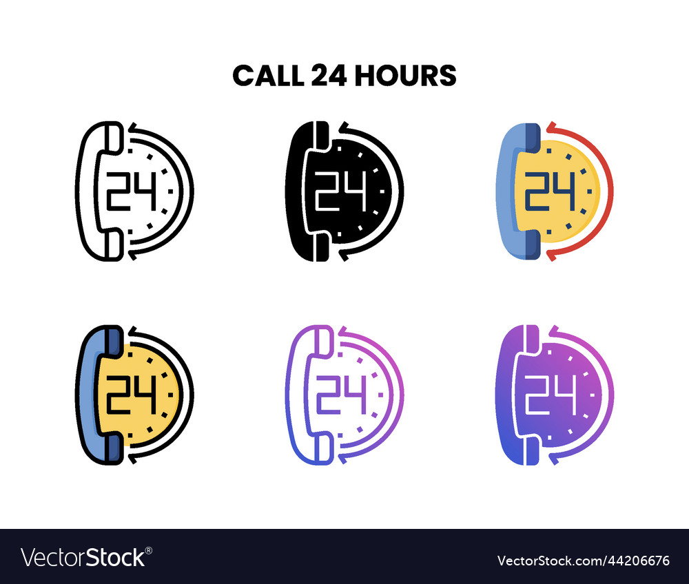Call 24 hours icon set with different styles vector image Call 24 hours icon set with different styles