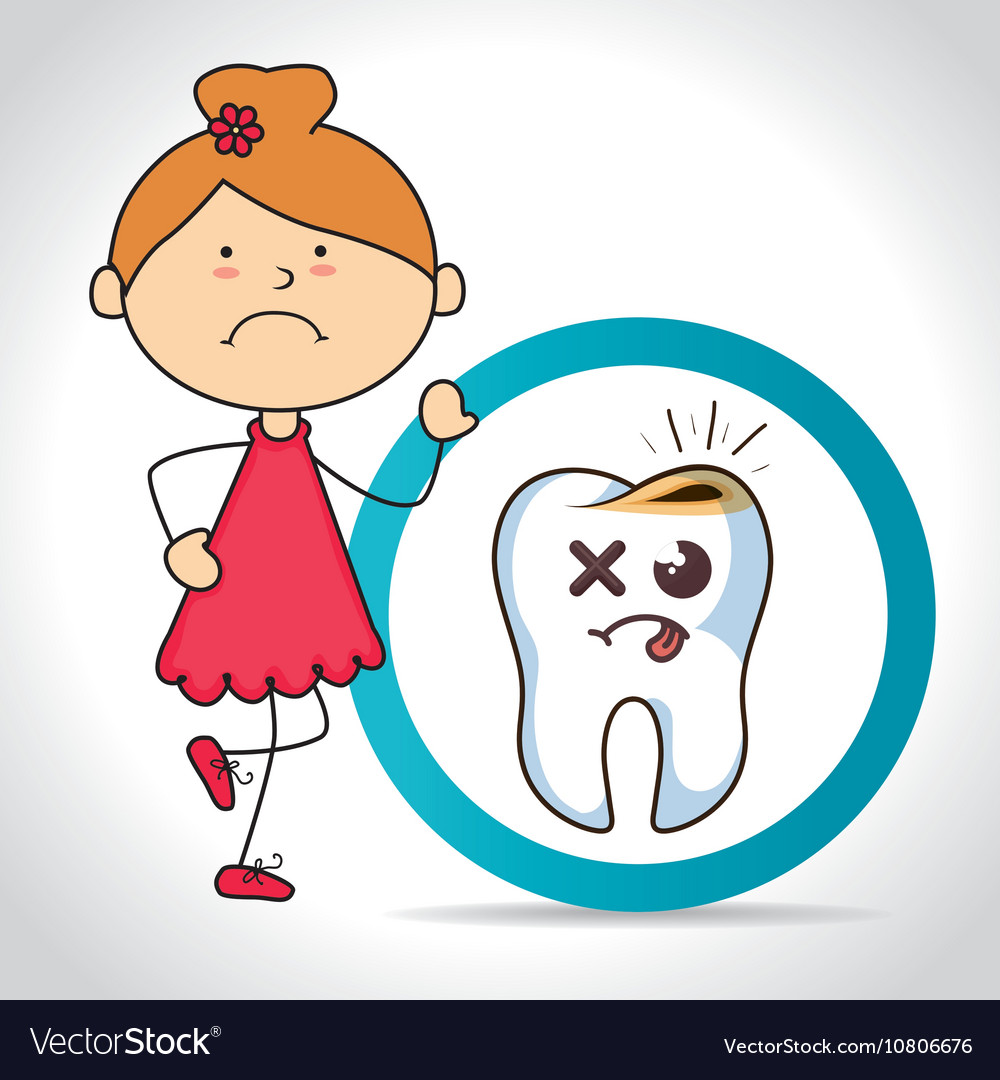 Cartoon girl with human tooth Royalty Free Vector Image