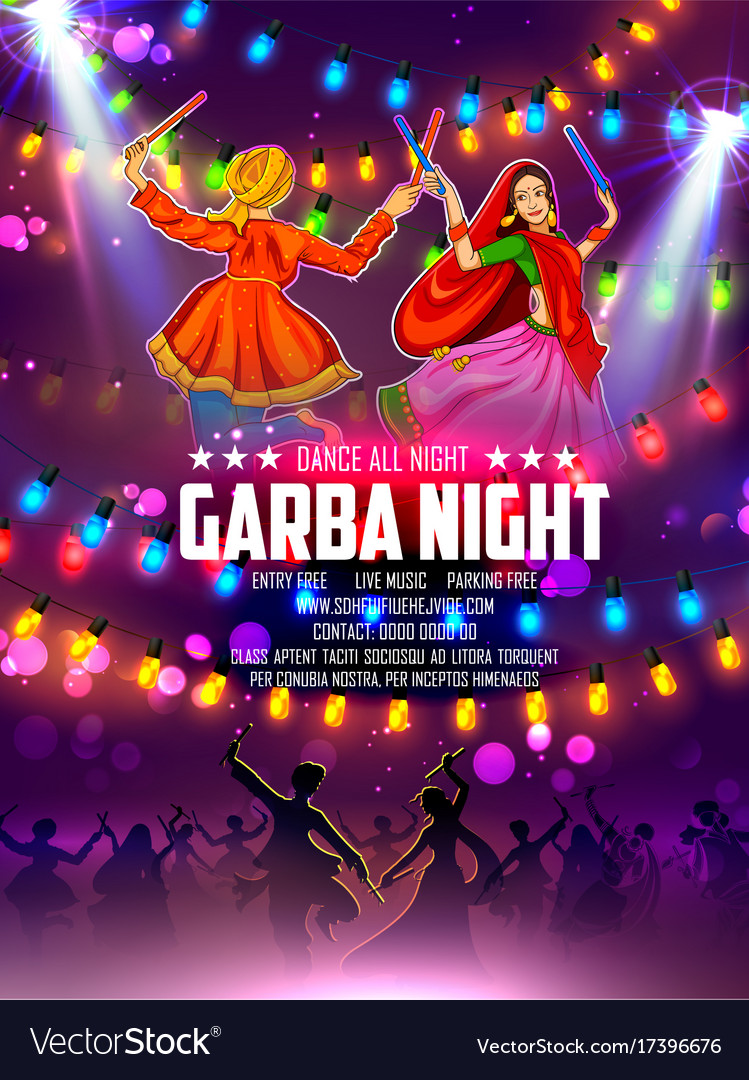 Couple playing dandiya in disco garba night poster