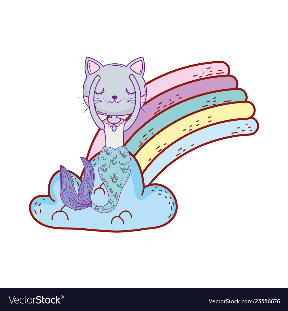 Cute purrmaid with clouds and rainbow