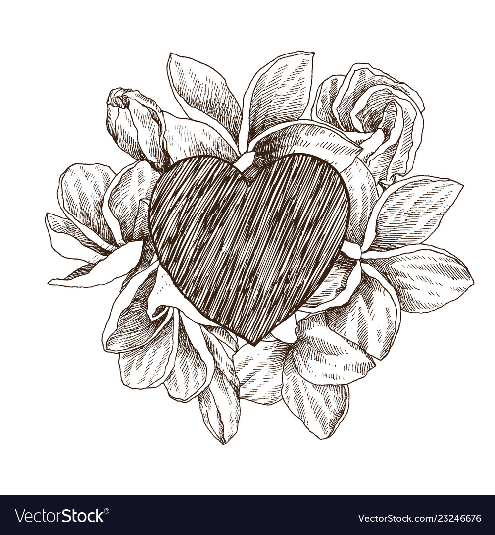 Floral design frame with big heart hand