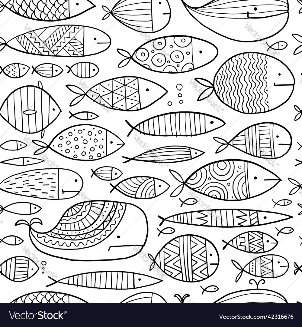 Funny fishes collection ethnic ornament childish Vector Image