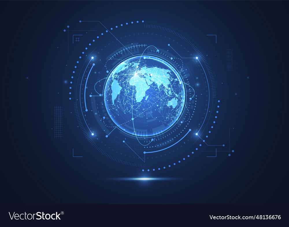 Global network connection world map point vector image Global network connection world map point