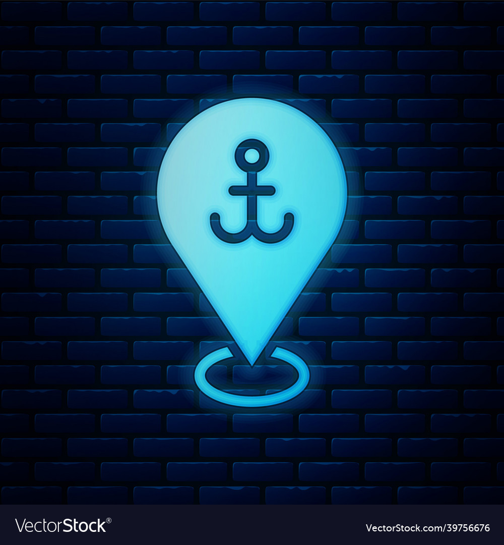Glowing neon map pointer with anchor icon isolated vector image Glowing neon map pointer with anchor icon isolated