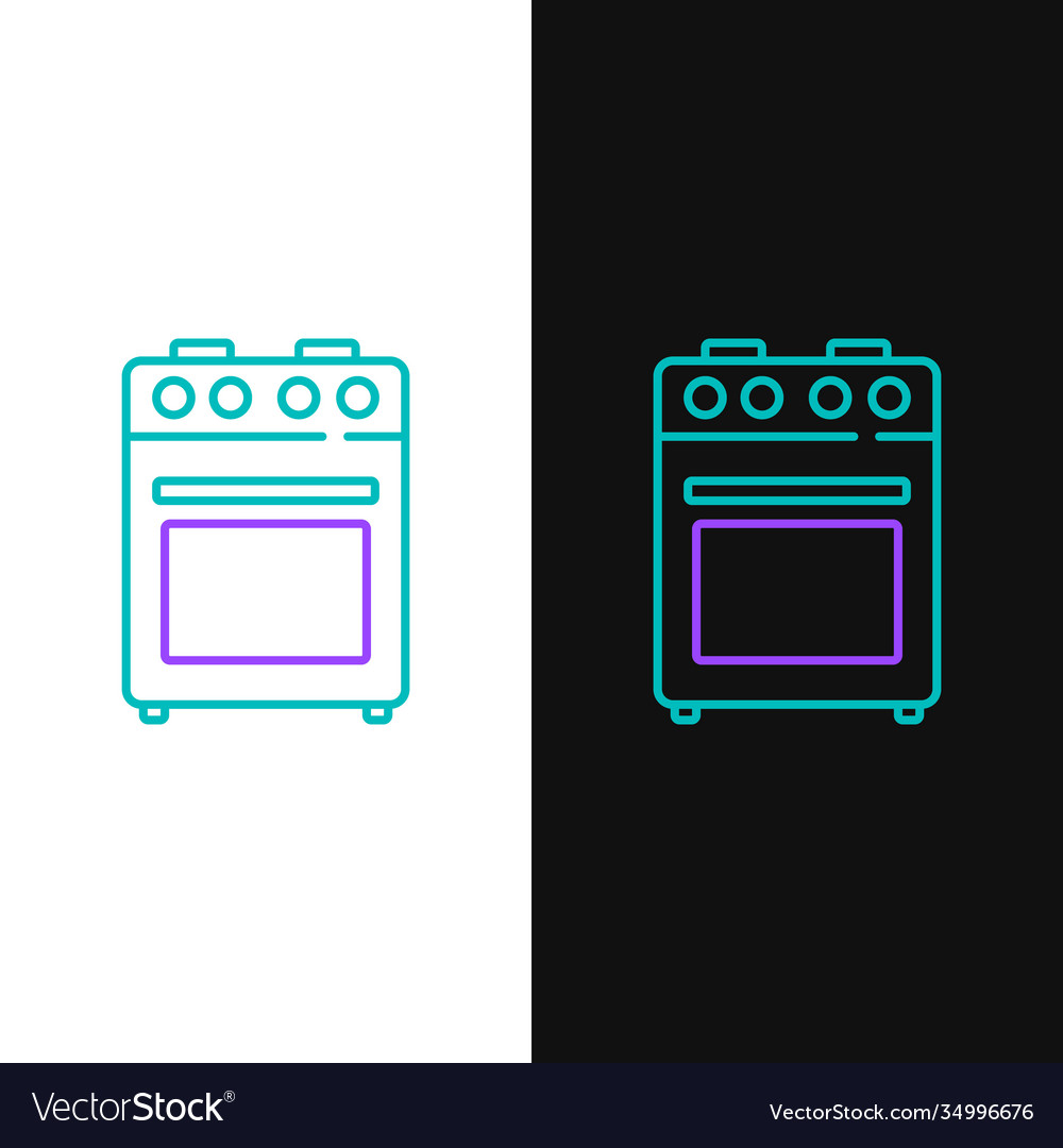 Line oven icon isolated on white and black