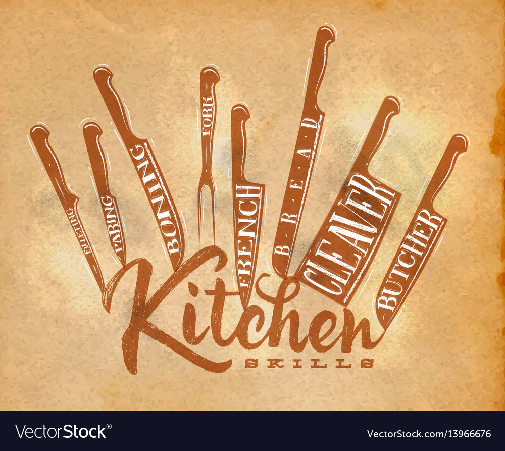 meat cutting knifes poster craft royalty free vector image