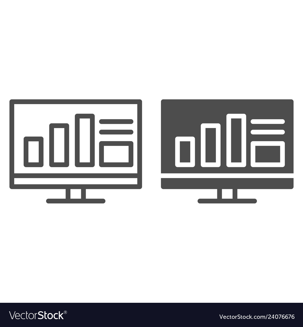 Monitor with graph line and glyph icon computer vector image Monitor with graph line and glyph icon computer