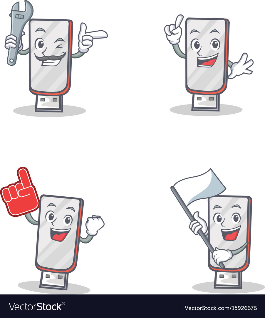 Set of flashdisk character with mechanic foam