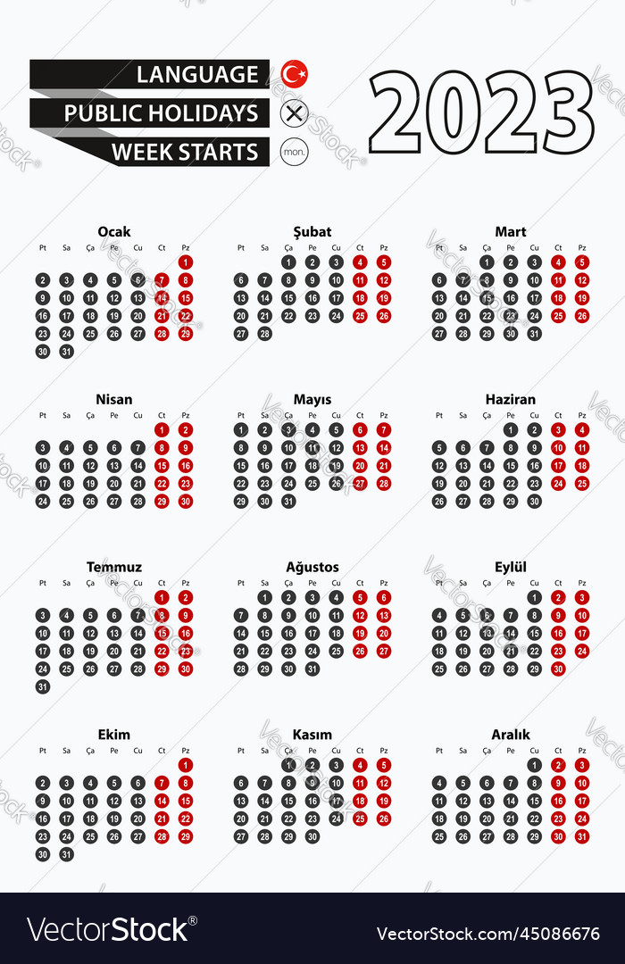Template calendar 2023 with number in circles