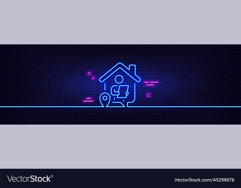 Work at home line icon freelance job sign neon