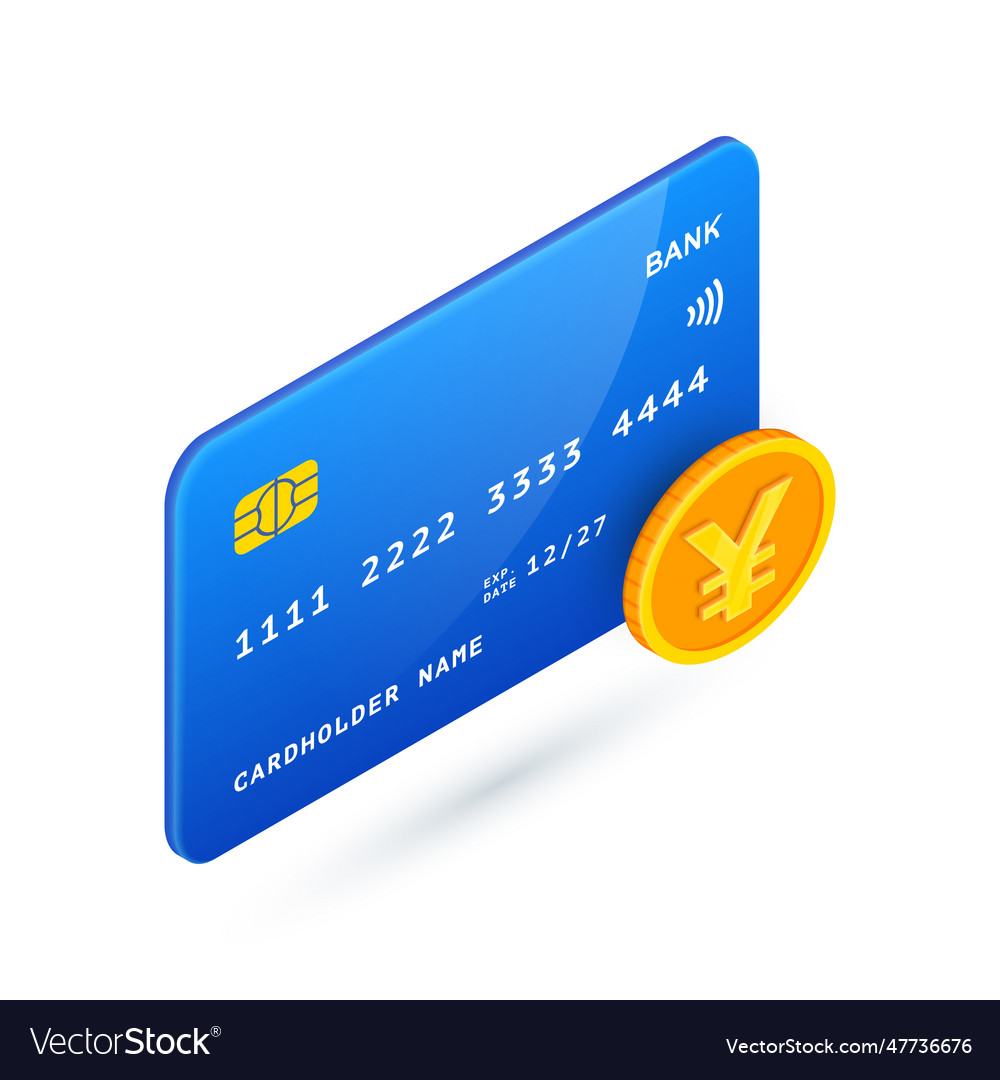 Yen yuan credit card 3d icon isometric vector image Yen yuan credit card 3d icon isometric