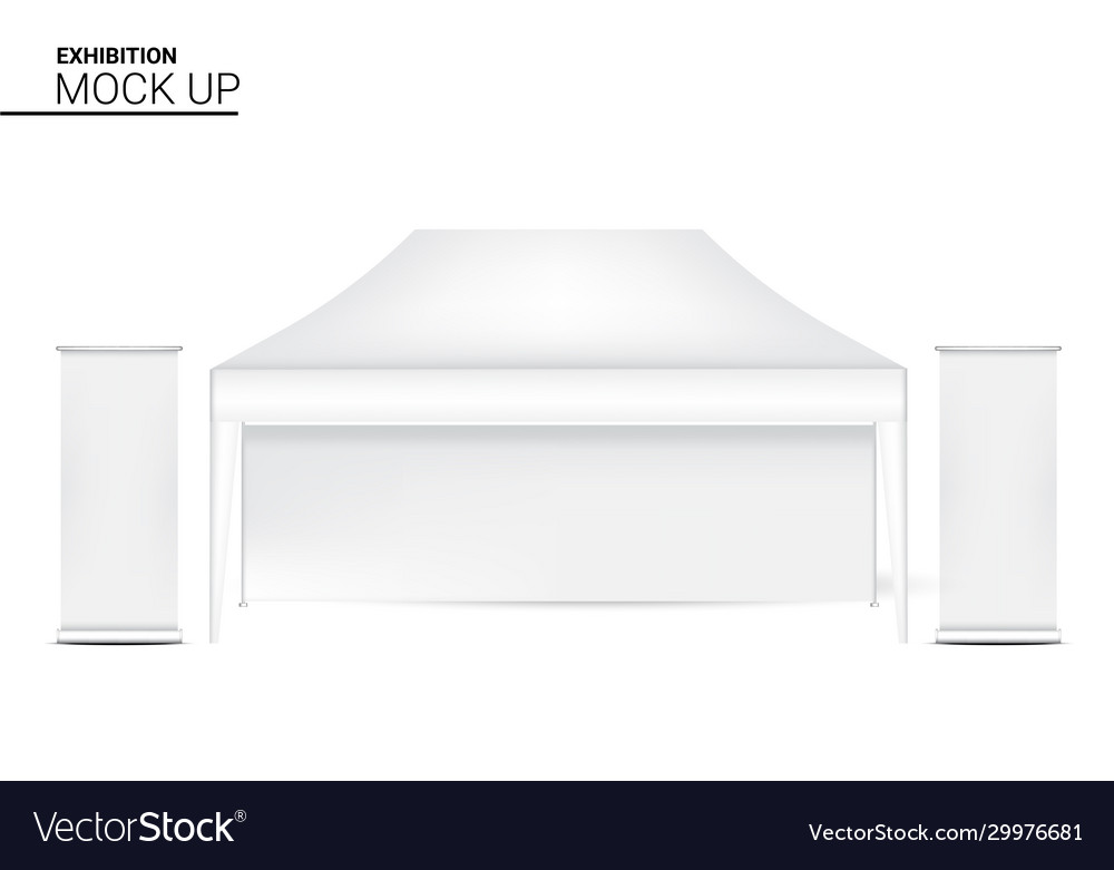 3d mock up realistisch Zelt Kiosk Stand mit Banner