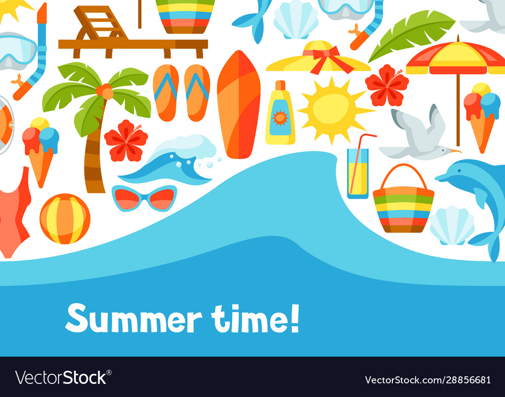 Background with summer and beach objects vector image Background with summer and beach objects
