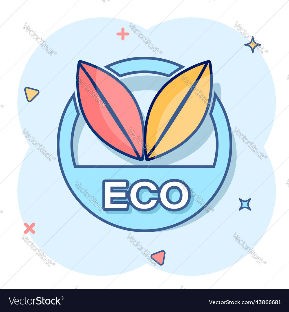 Cartoon eco label badge icon in comic style Vector Image