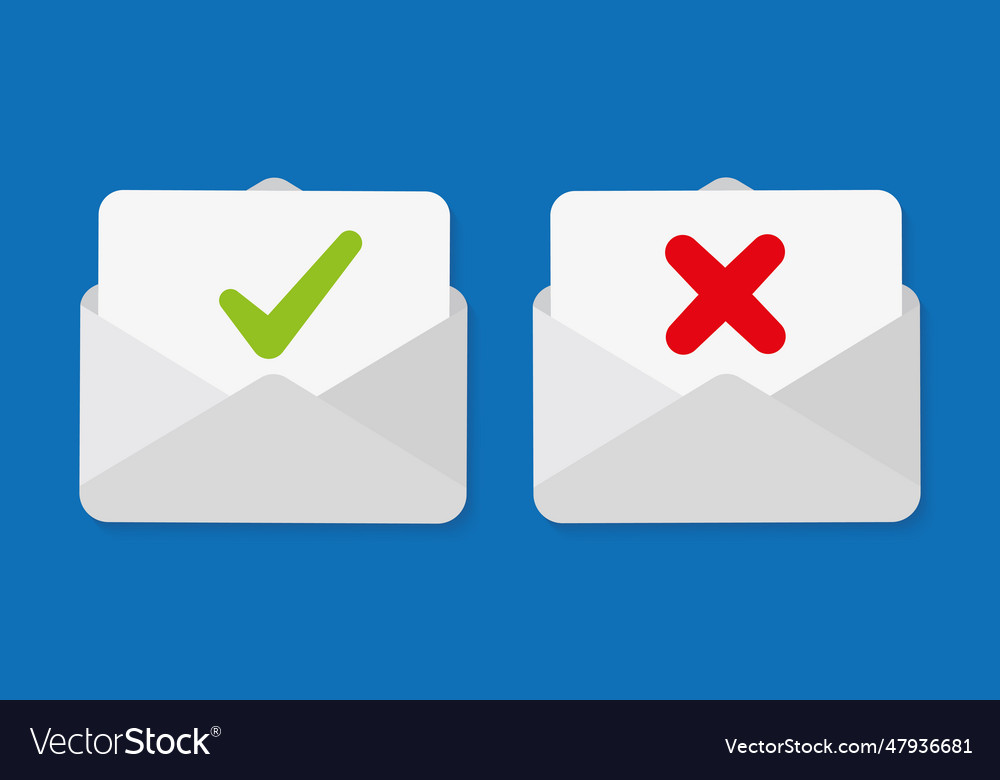 Check mark in mail envelope confirm and rejection