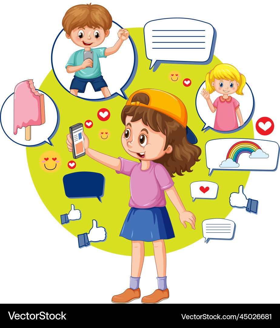 Children browsing social media using phone Vector Image