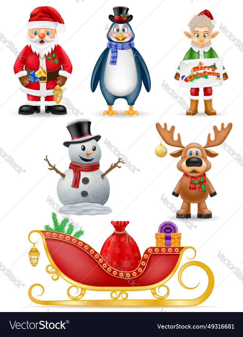 Christmas and new year characters holiday symbols