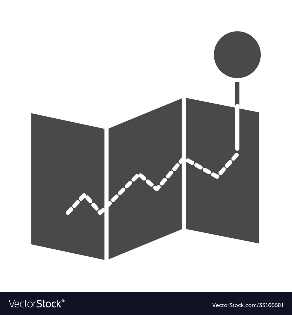 Folded map tracking destination pointer silhouette vector image Folded map tracking destination pointer silhouette