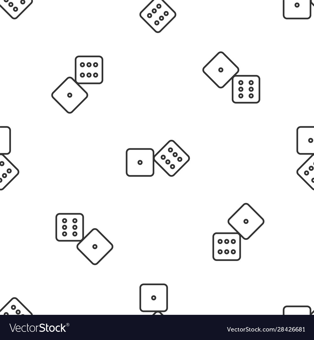 Grey line game dice icon isolated seamless pattern