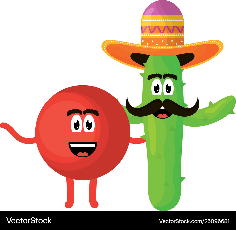 Mexican emoji with cactus character Royalty Free Vector