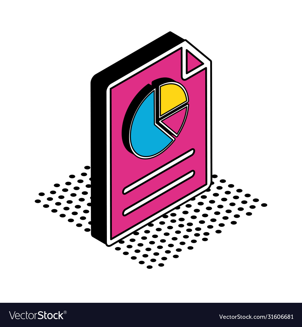 Pie chart on document isometric style icon