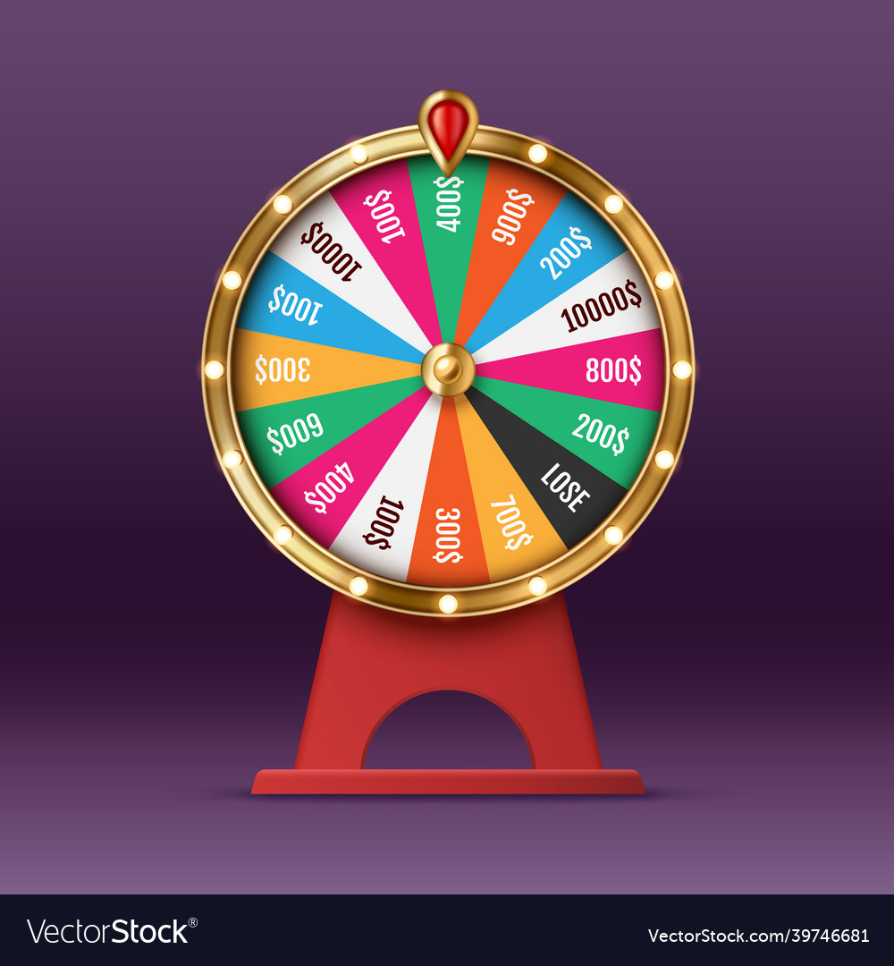 Realistic casino fortune wheel spinning rotating