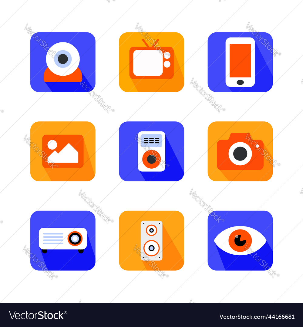 Set of multimedia flat retro icon