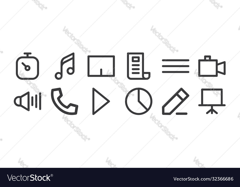 12 set linear user interface icons thin