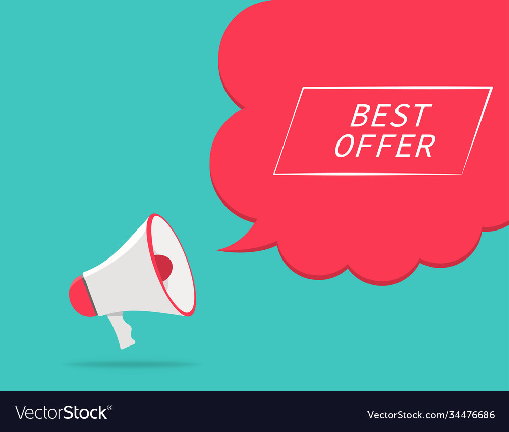 Best offer with megaphone icon red cloud Vector Image