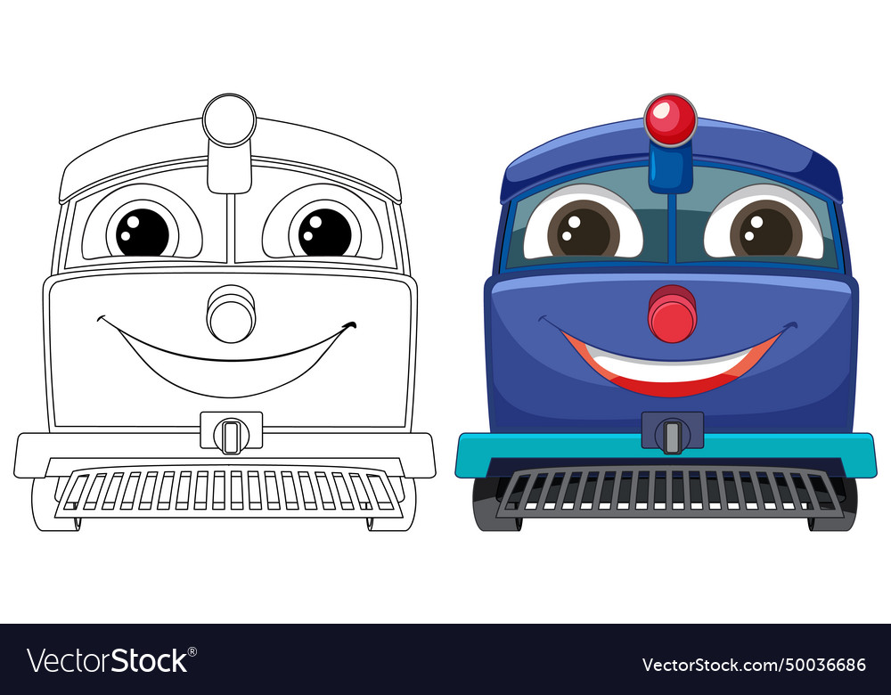 Colorful of two smiling trains