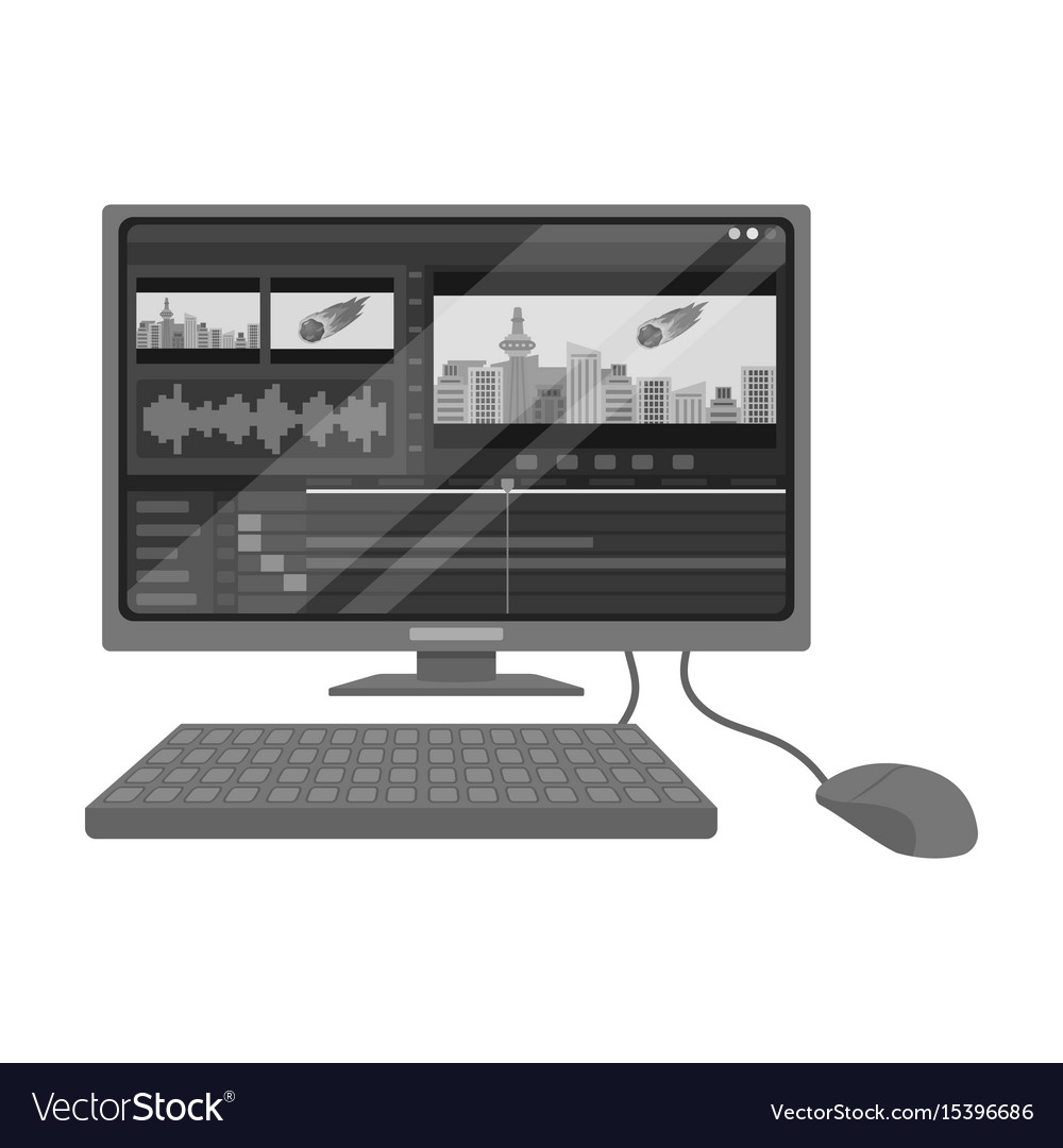 Computer with keyboardmaking movie single icon