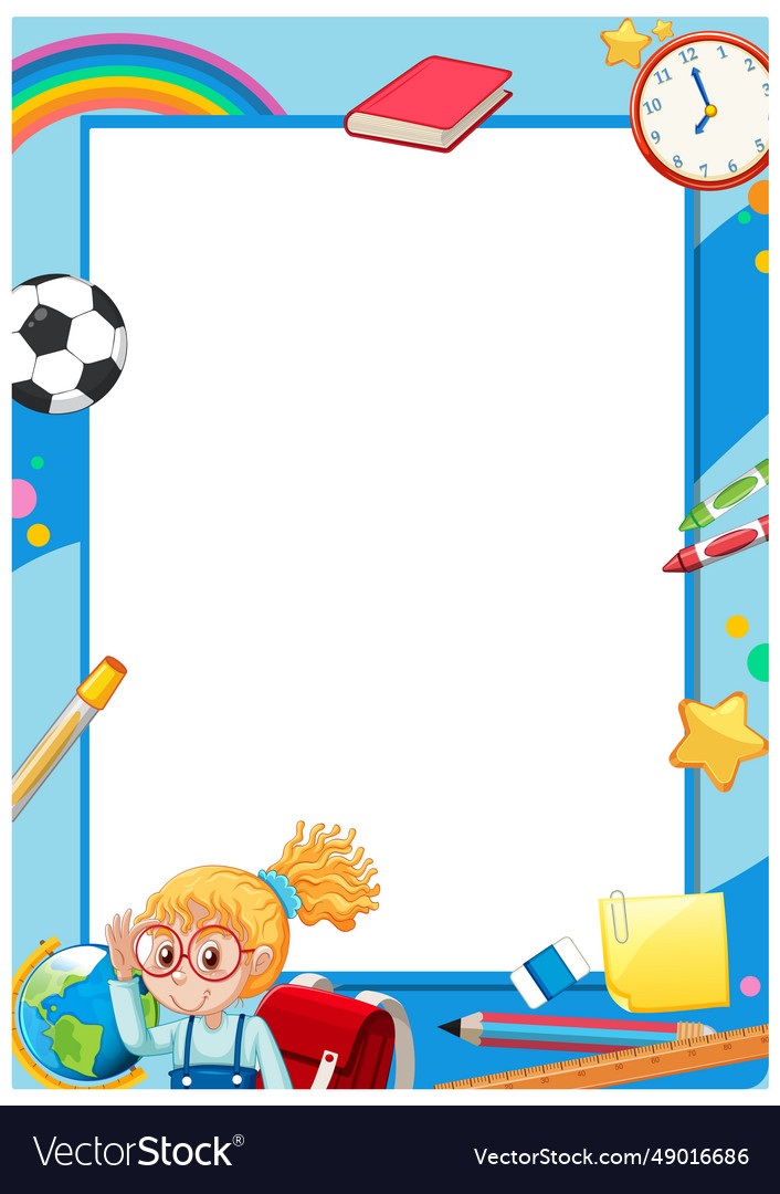 Cute cartoon student with learning tools border Vector Image