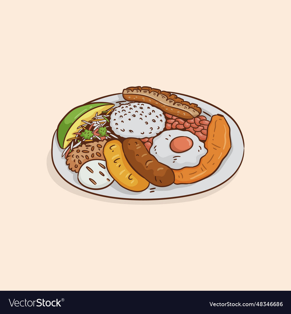 Hand drawn bandeja paisa isolated on white