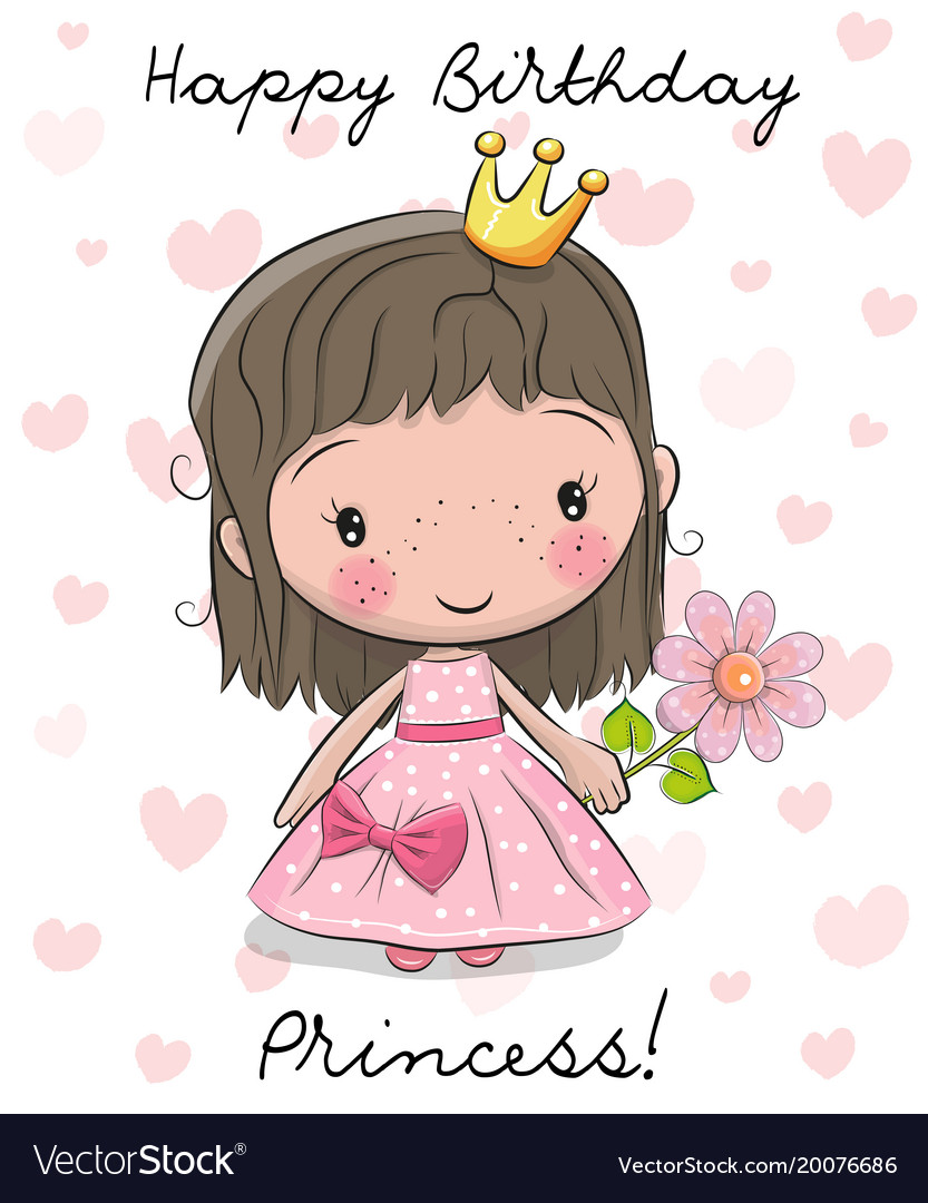 Download Happy birthday card with little princess Vector Image