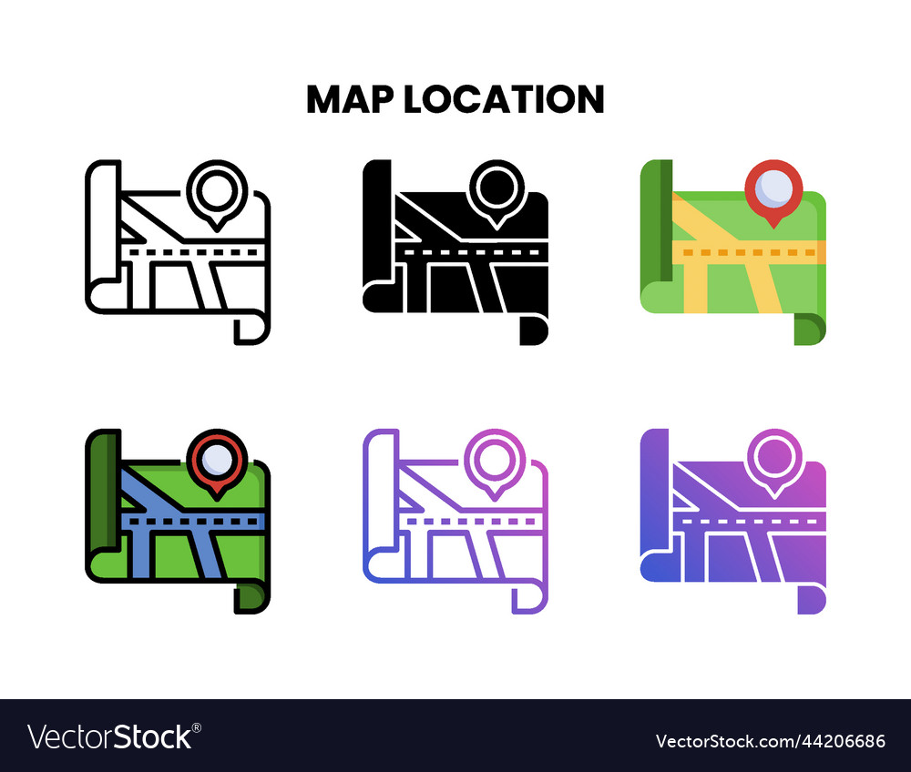 Map location icon set with different styles vector image Map location icon set with different styles