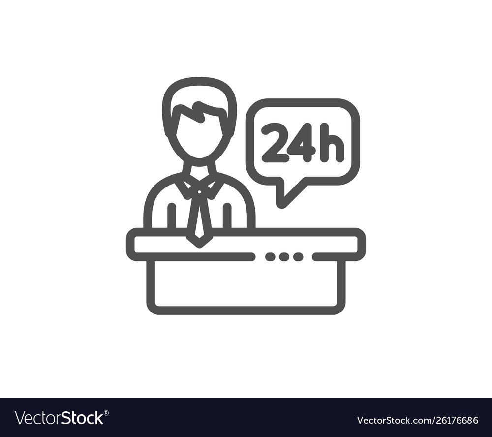 Reception desk line icon 24 hour help sign hotel