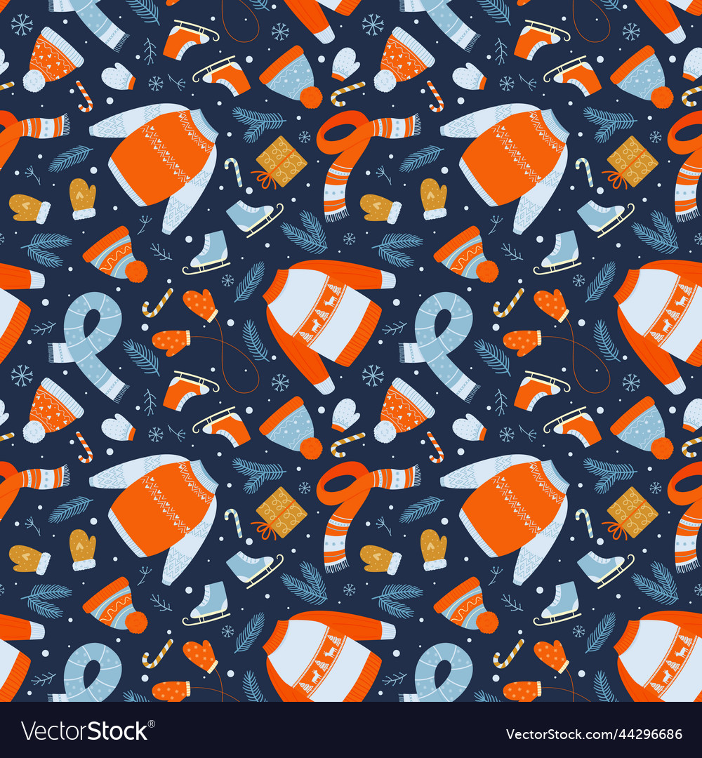 Seamless pattern with different winter elements