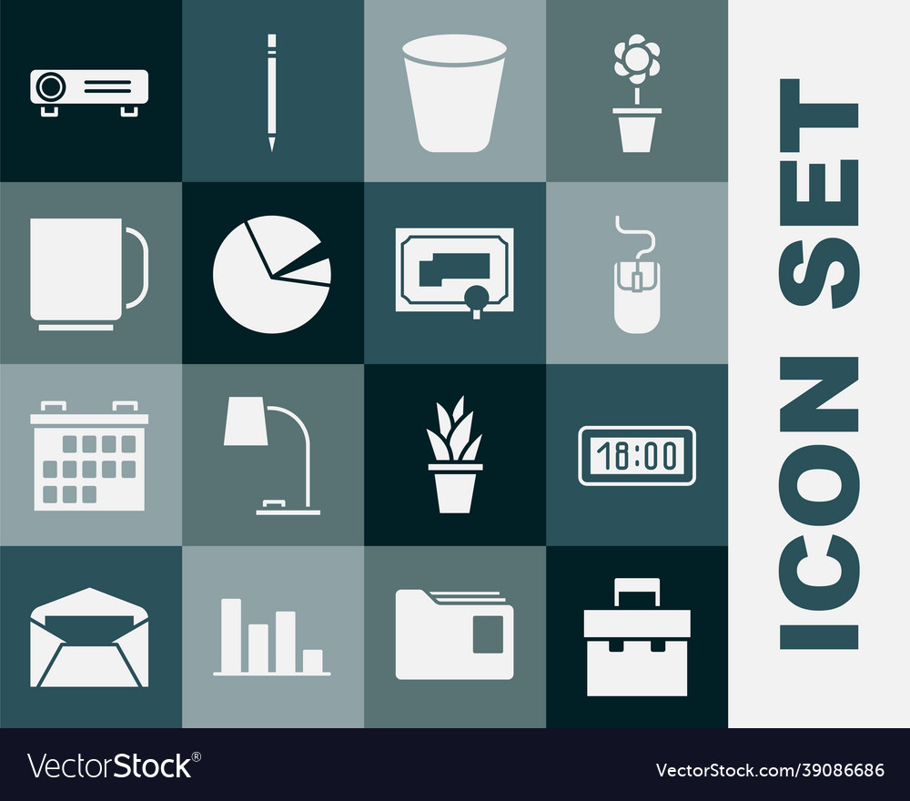 Set briefcase digital alarm clock computer mouse vector image Set briefcase digital alarm clock computer mouse