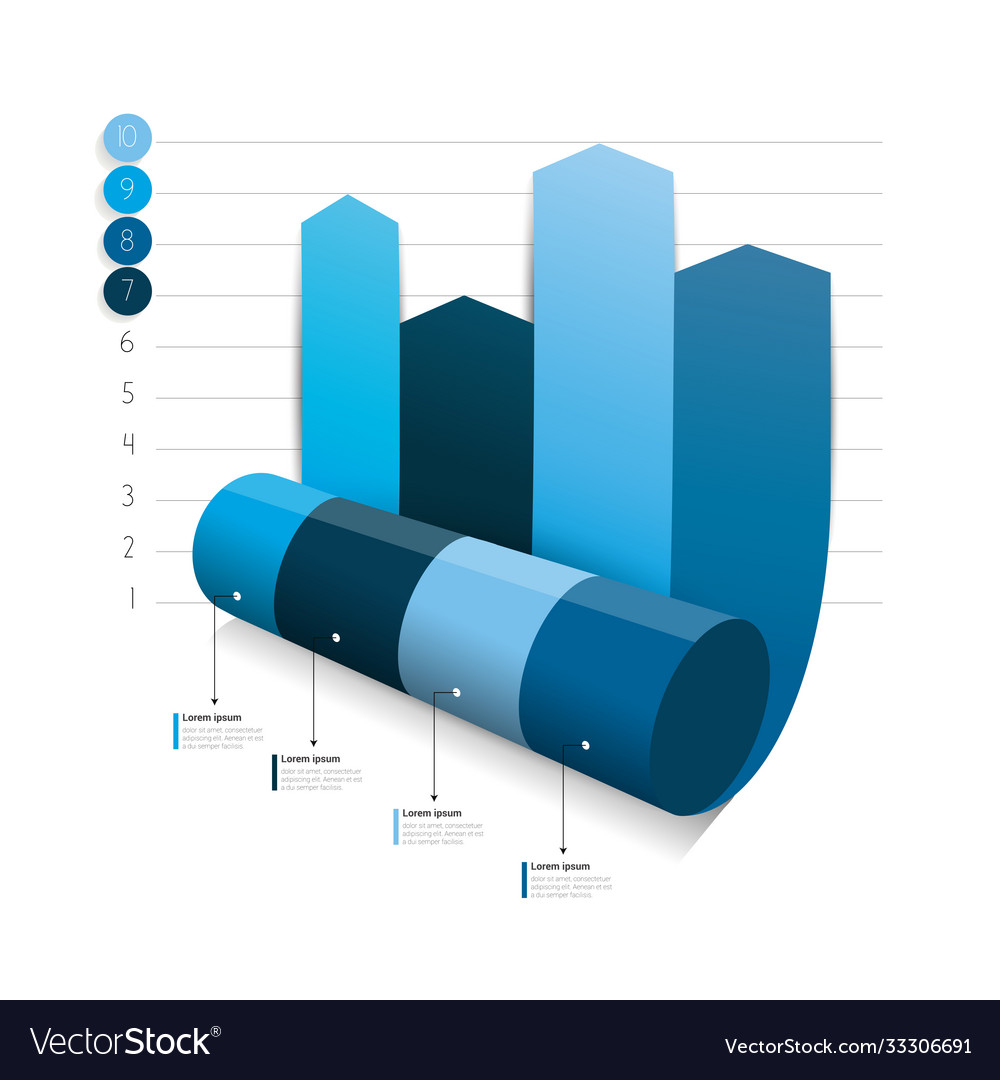 Blue column arrow rolling 3d chart graph info vector image Blue column arrow rolling 3d chart graph info