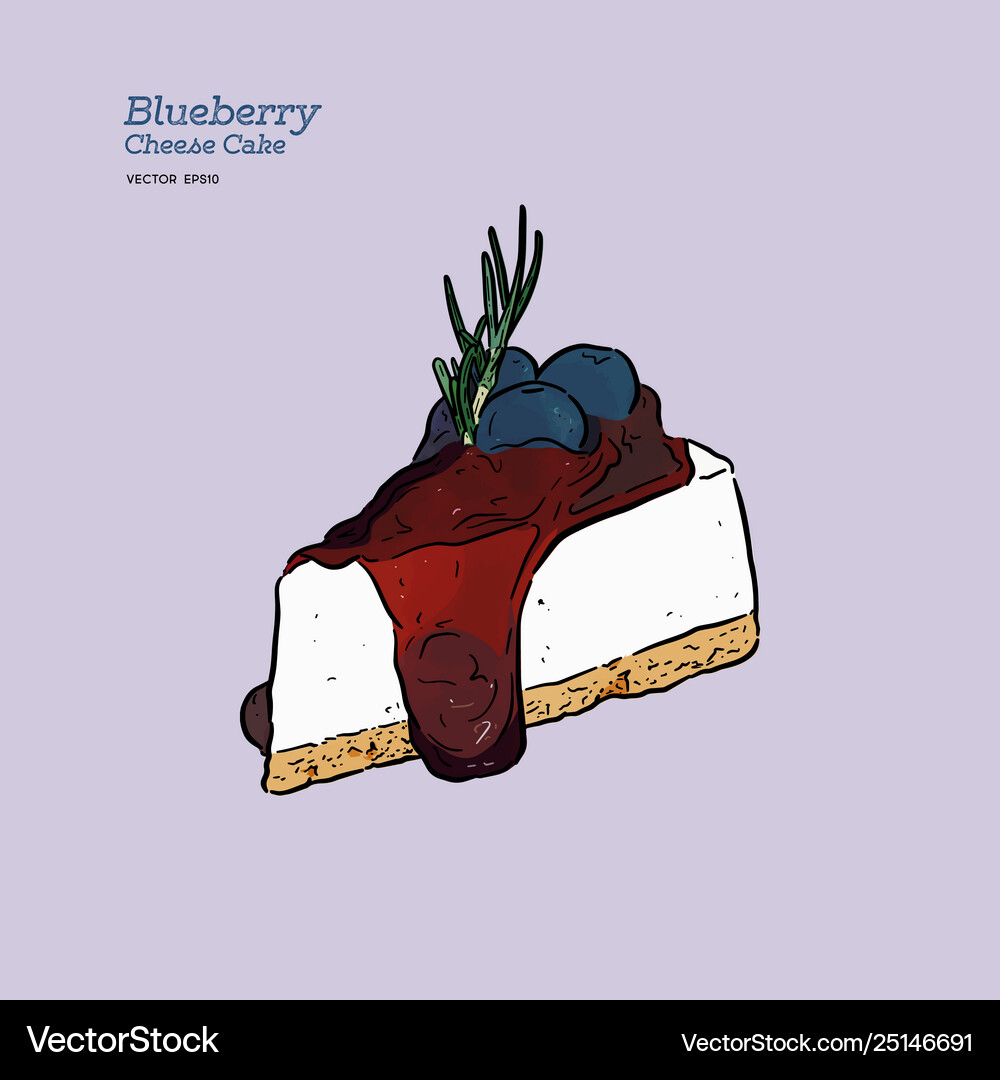 Blueberry cheese cake hand draw sketch Royalty Free Vector