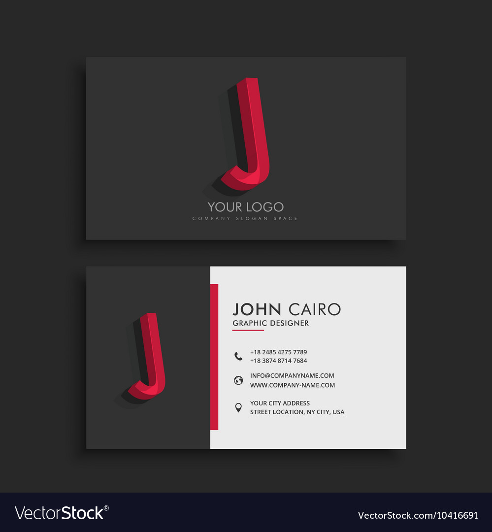 Clean dark business card with letter j